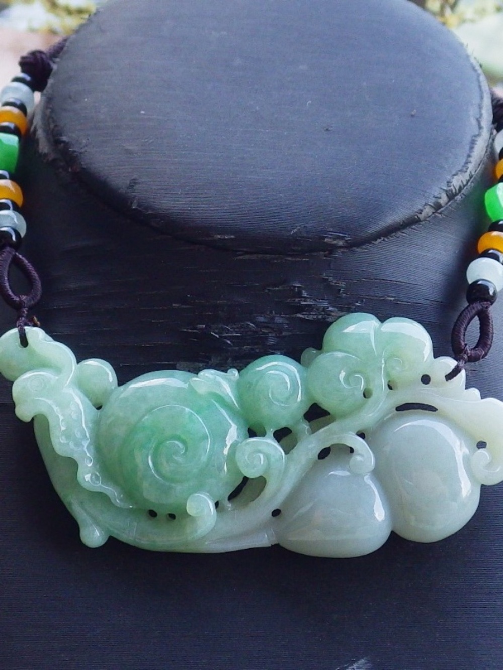 Certified Natural Burma A Jade jadeite Snail Ruyi Gourd Pendant Necklace